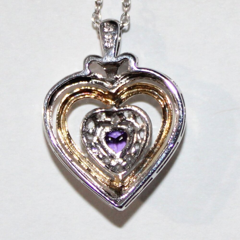 Sterling Silver Amethyst Heart Necklace - Picture 2 of 7